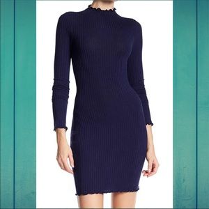 Librarian Style Sexy Navy Blue Mock Turtleneck S
